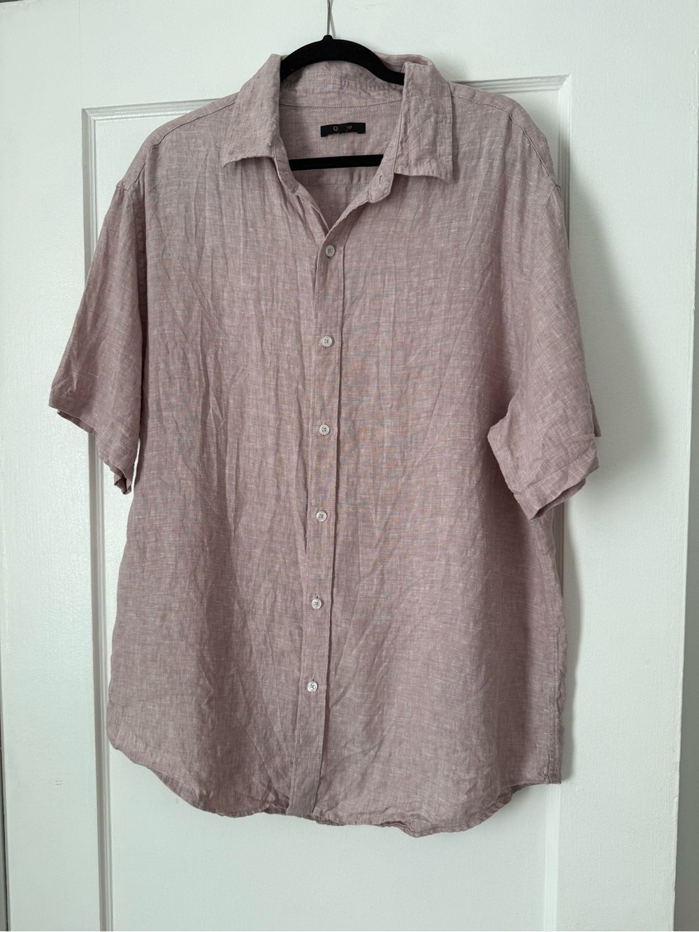 Quince 100% European Linen Short-Sleeve Button-Down Shirt in Dusty Rose